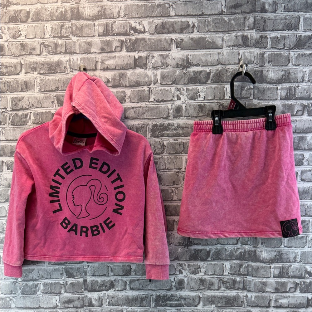 Girl's Barbie Pink Washed Hoodie and Skirt‎ Set